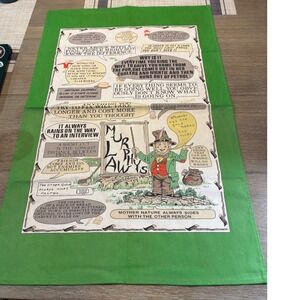 Vtg Murphy's Laws Irish Tea Towel Green Linen Leprechaun Humorous Kitchen Decor